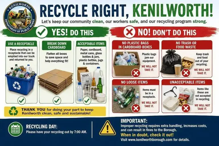Borough of Kenilworth Reminds Residents to Recycle Properly